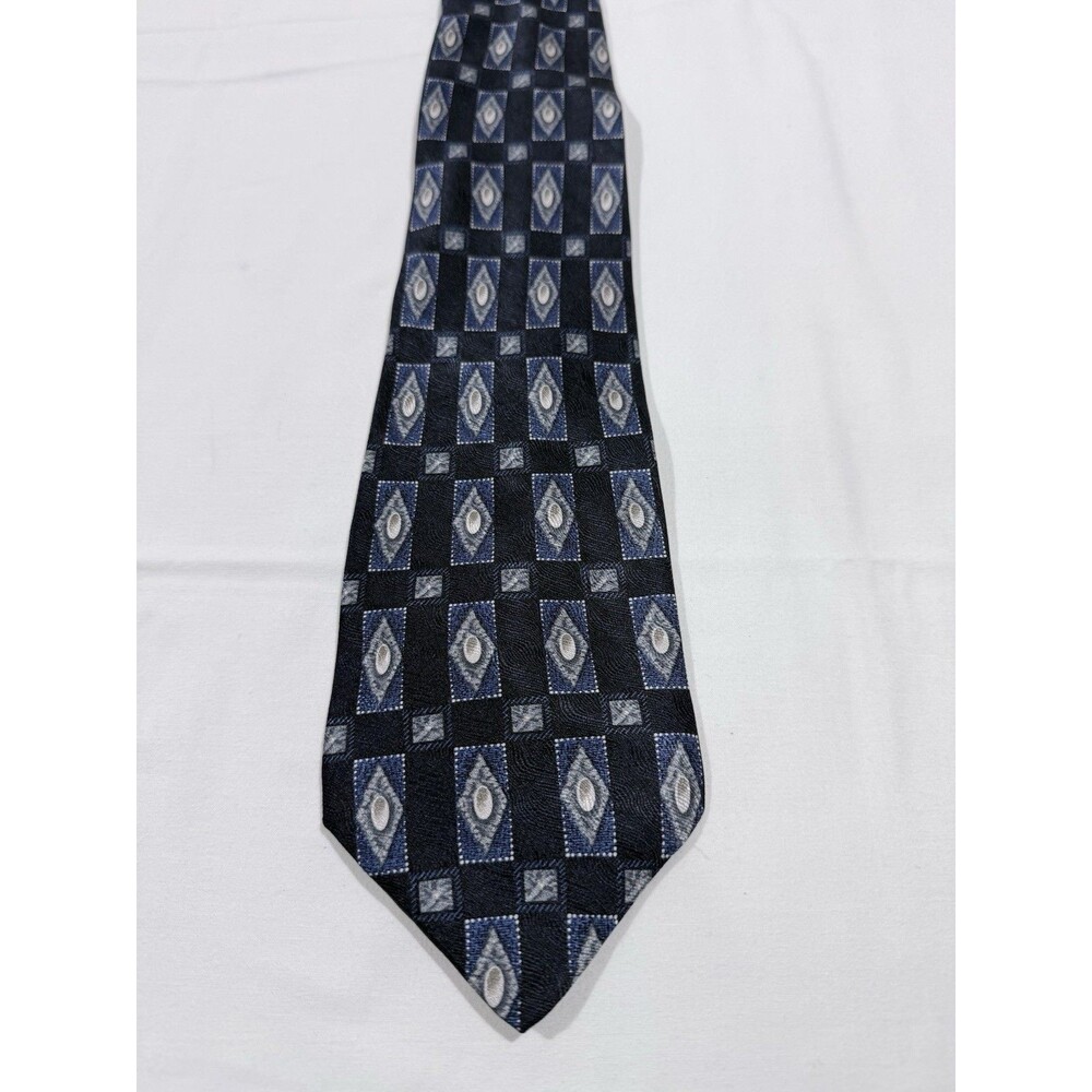 Hamley And Scott Silk Tie Black And Blue Geometric Design
